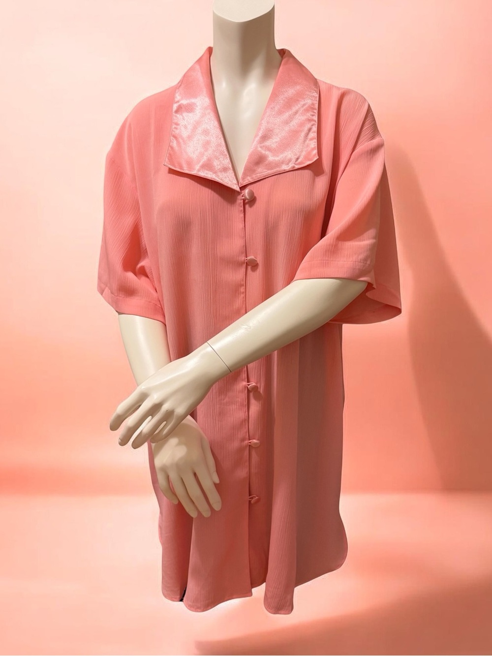 Vintage Victoria's Secret GOLD LABEL Coral Satin Chemise Night Shirt Pajamas M/L